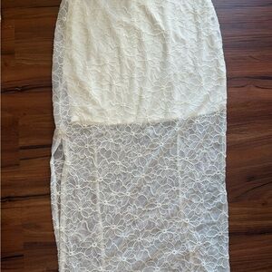 No Boundaries Cream Maxi Pencil Skirt with Slit